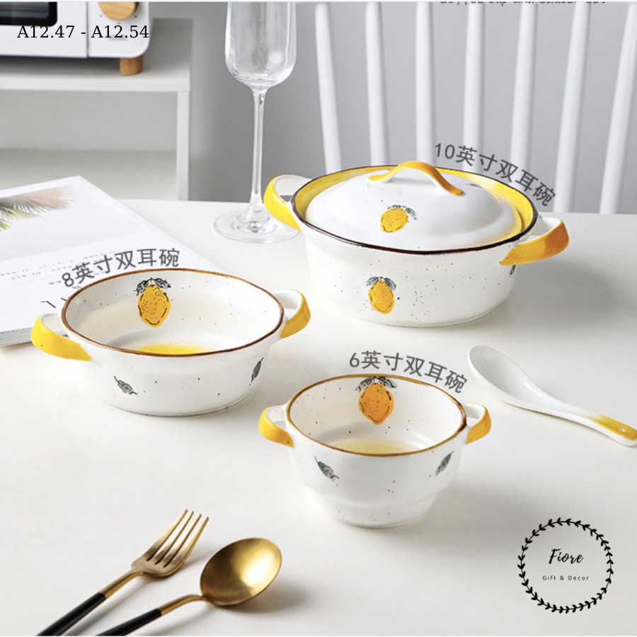 Bát đĩa sứ - cốc sứ nhiều size họa tiết chanh vàng cực xinh cho căn bếp đẹp