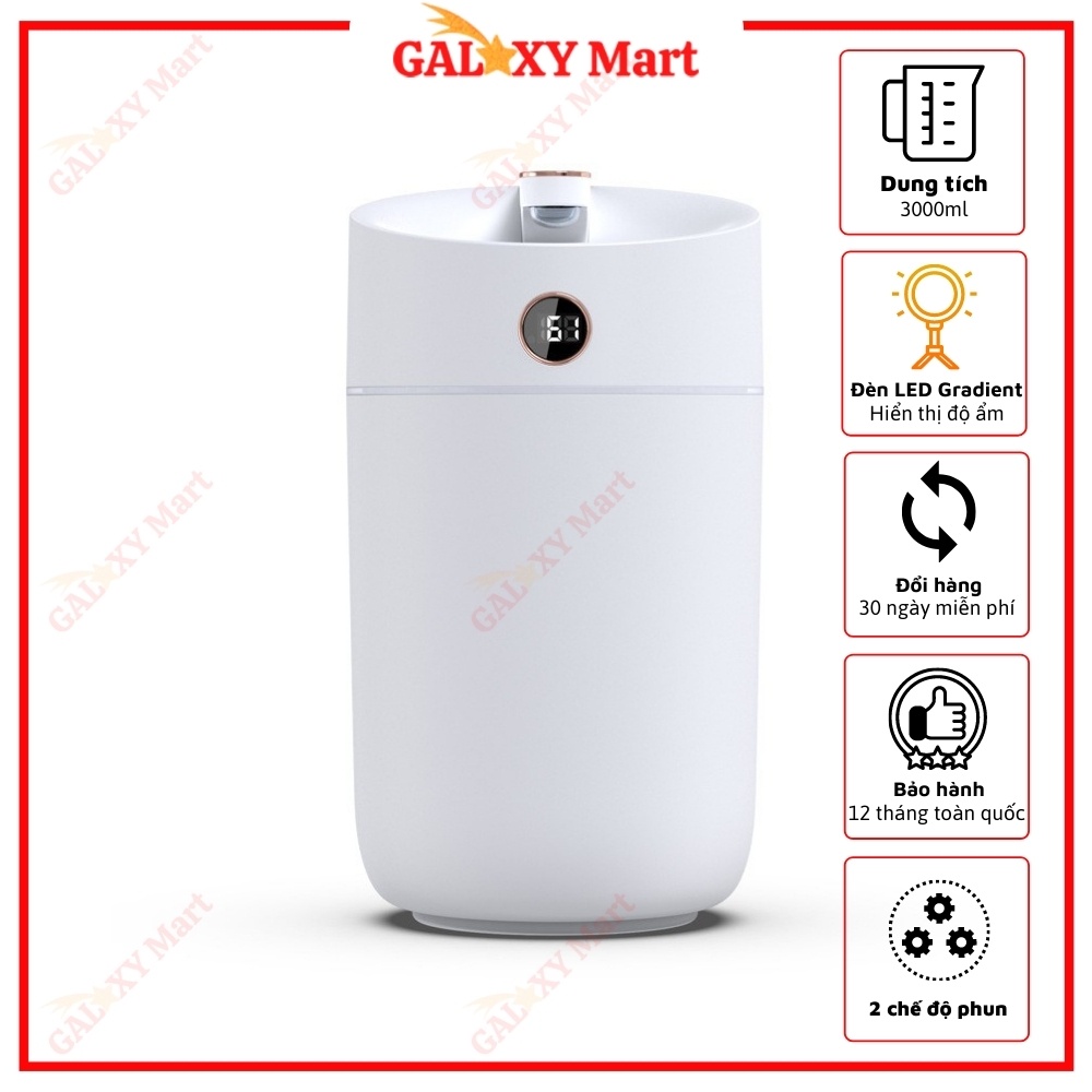 Máy Phun Sương Tạo Độ Ẩm, Xông Tinh Dầu Siêu Âm Cao Cấp Dung Tích 3000ml Đầu Phun Kép Bảo Hành 12 Tháng