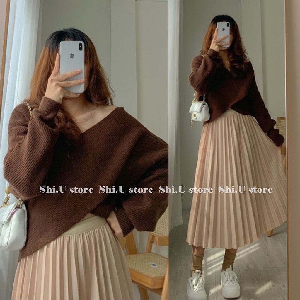Áo Len Nữ Dài Tay Cổ V Vạt Chéo Sang Chảnh Chất Len Dày Dặn Ulzzang