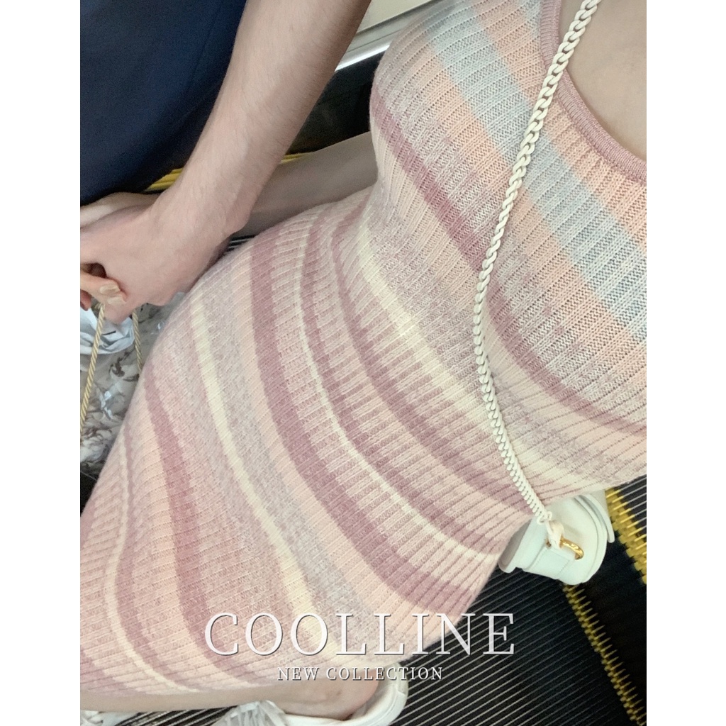 Cocory vn Đầm Dệt Kim Hai Dây Dáng Ôm Họa Tiết Kẻ Sọc Thời Trang Quyến Rũ Cho Nữ