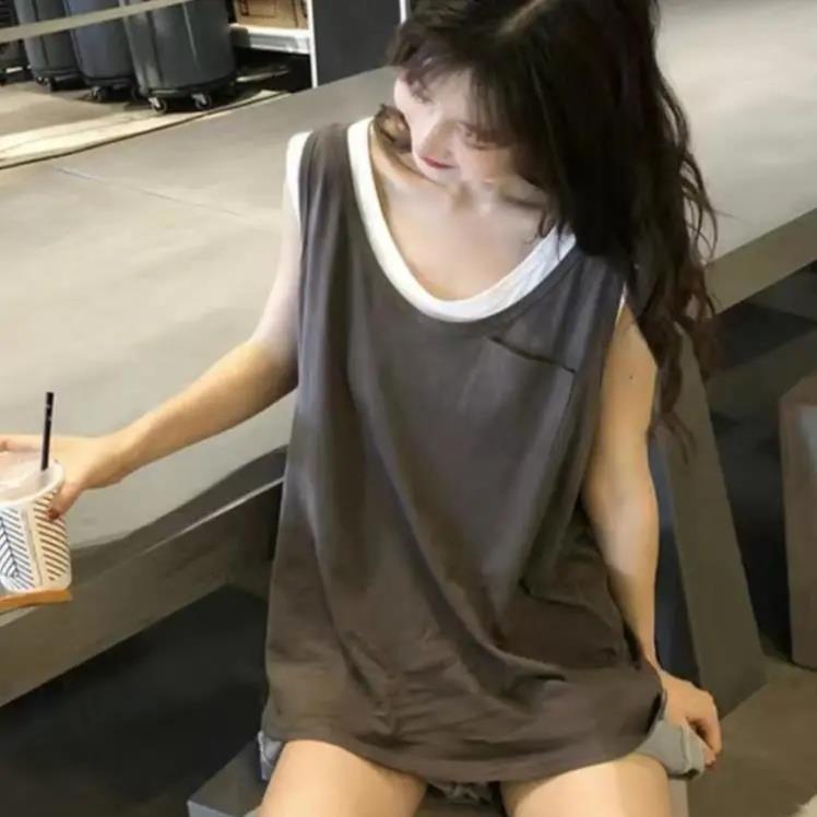 Áo Sát Nách Giả Hai Lớp Dáng Rộng Thời Trang Mùa Hè 2022 Mới Cho Nữ