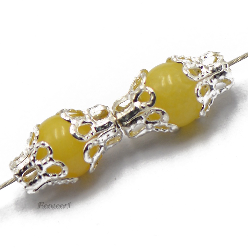[FENTEER1]50 Silver Plated Flower Bead Caps Beading Jewellery Findings Embellishments