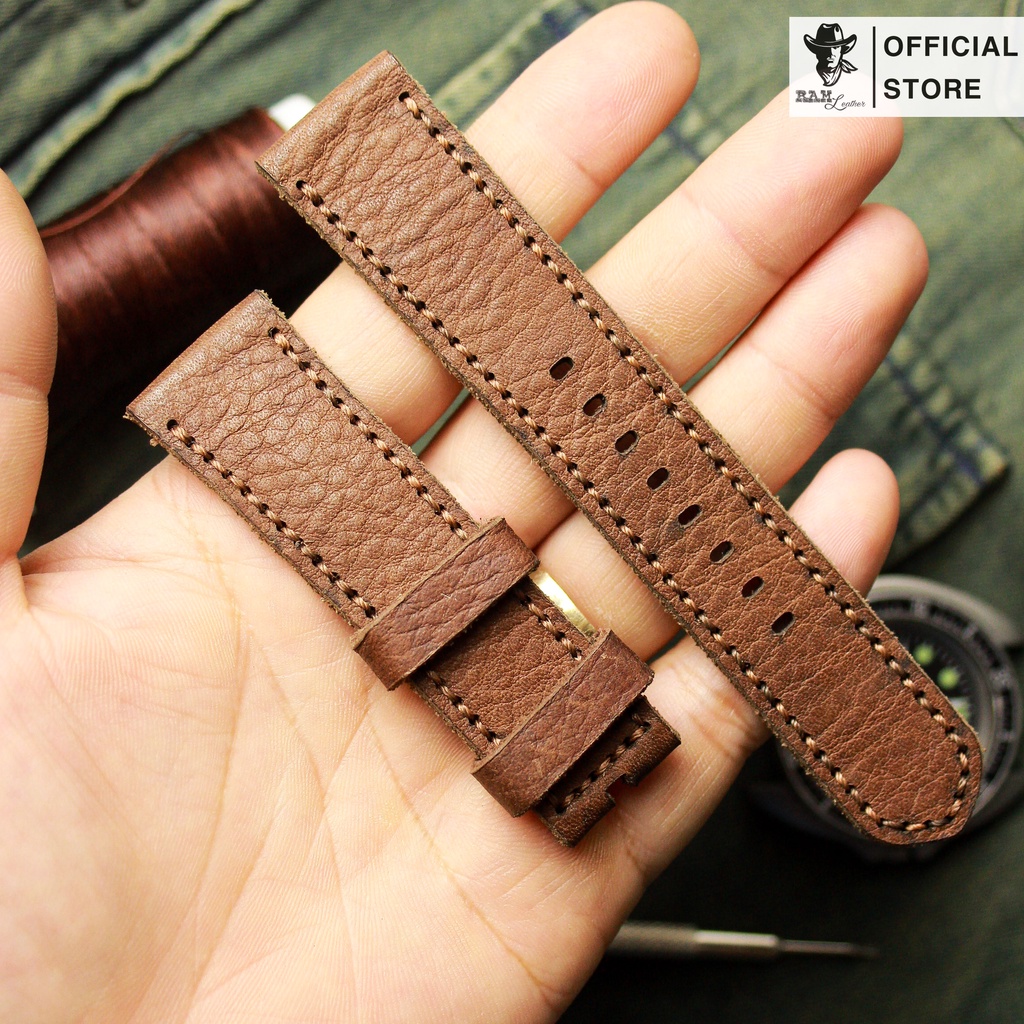 Dây Đồng Hồ Da Thật RAM Leather 1951 Da Bò Thật Nâu Hạt Bền Đẹp