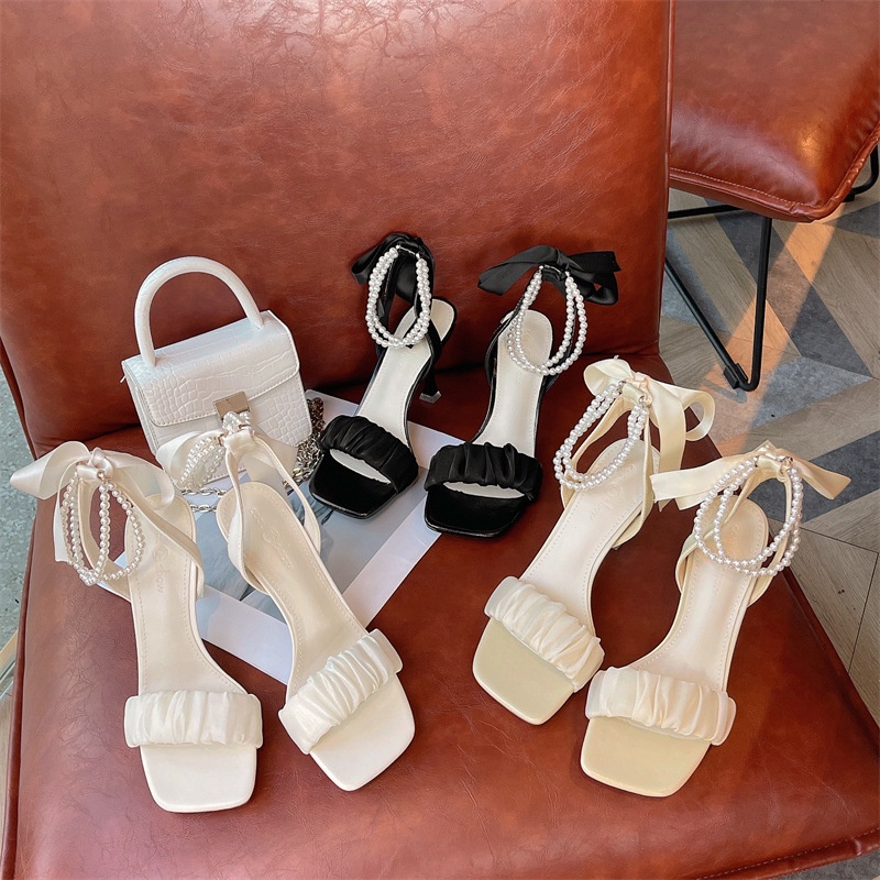 Giày cao gót nữ đế nhọn thắt nơ 7 phân, giày sandal 7 phân quai ngọc hottrend 2022 CG-0602, Rosa fashion