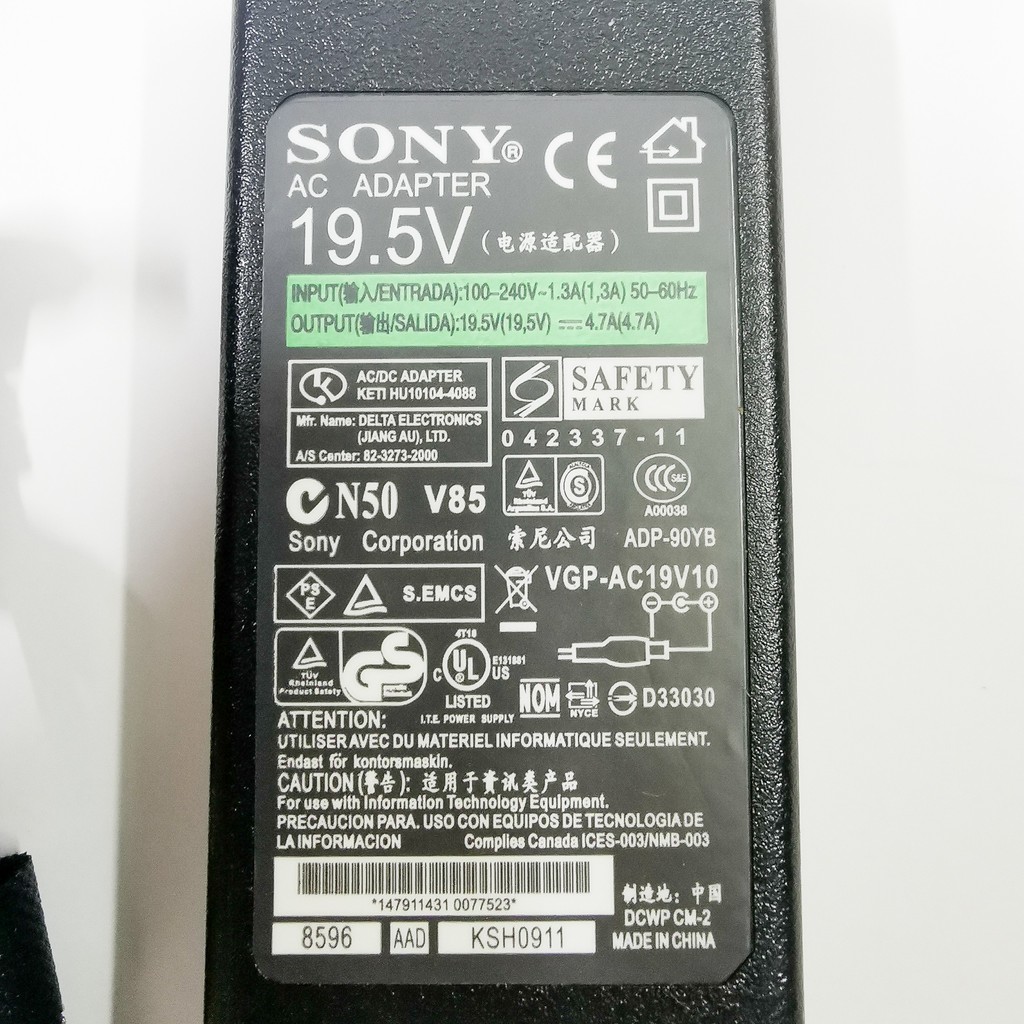 [combo 5 sạc] Laptop Sony 19.5V - 4.7A - 90W (Adapter Sony 19.5V – 3.9A) loại tốt, Sạc màn hình LG 19v