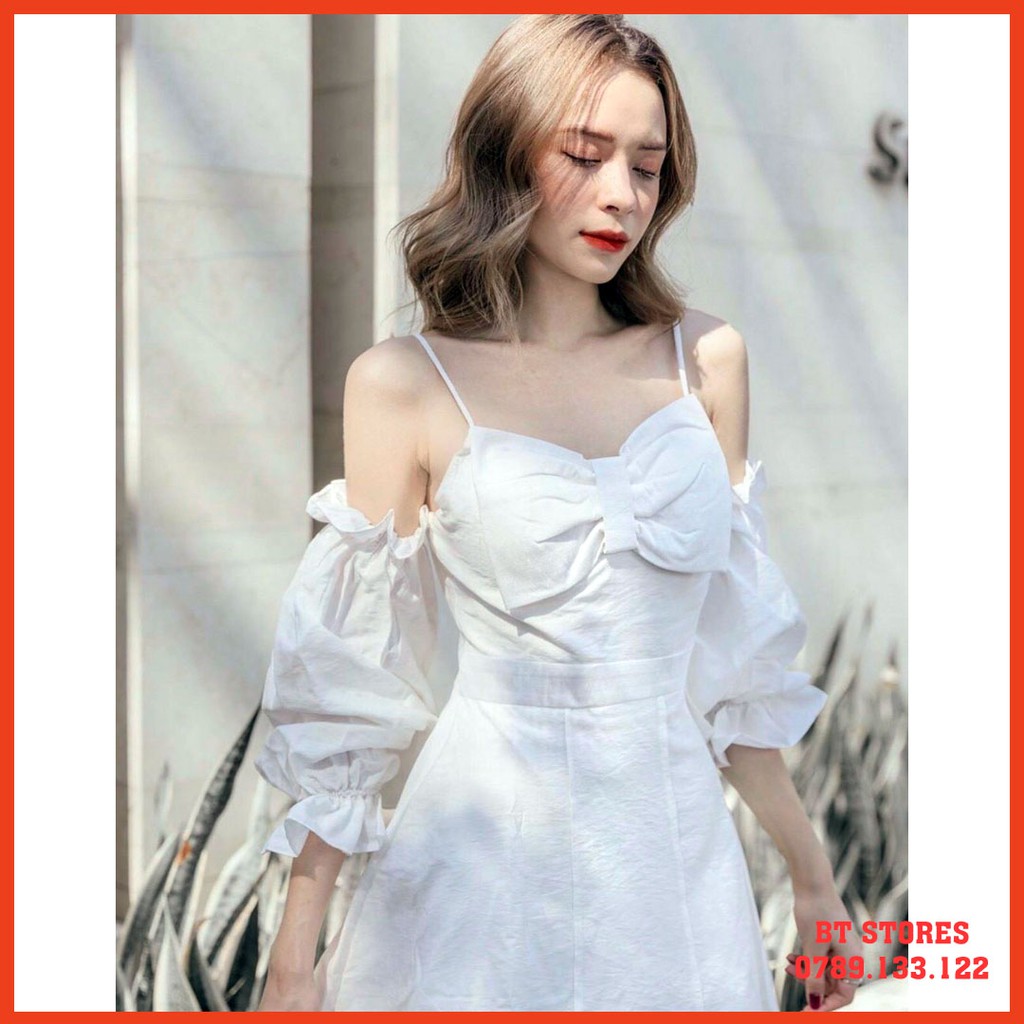 Đầm hai dây rớt vai phối thắt nơ ngực Danar (BT037)