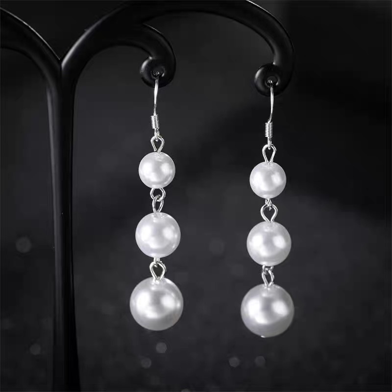 bông tai 3 hạt châu tiểu thư khuyên tai hạt xin xắn dễ thương