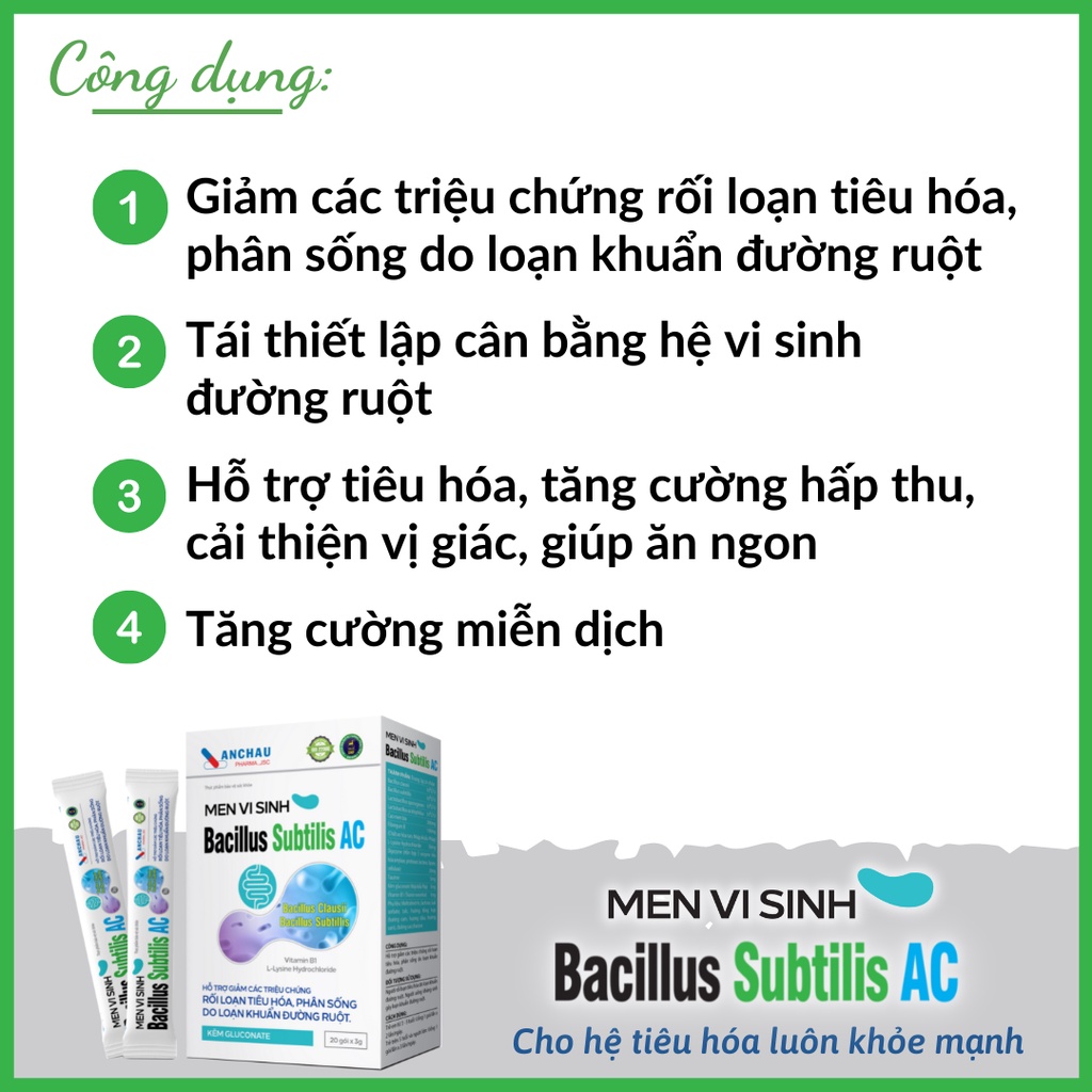 Men vi sinh hỗ trợ tiêu hóa BACILLUS SUBTILUS AC cho bé từ 3 tuổi giúp ăn ngon, tăng đề kháng - An Châu