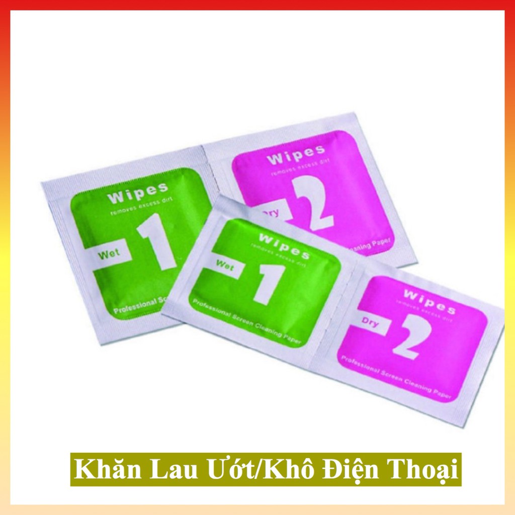 Khăn lau màn hình,khăn lau điện thoai,combo ướt + khô,làm sạch và khô ráo hơn khi ta chuẩn bị dán màn hình điện thoại.