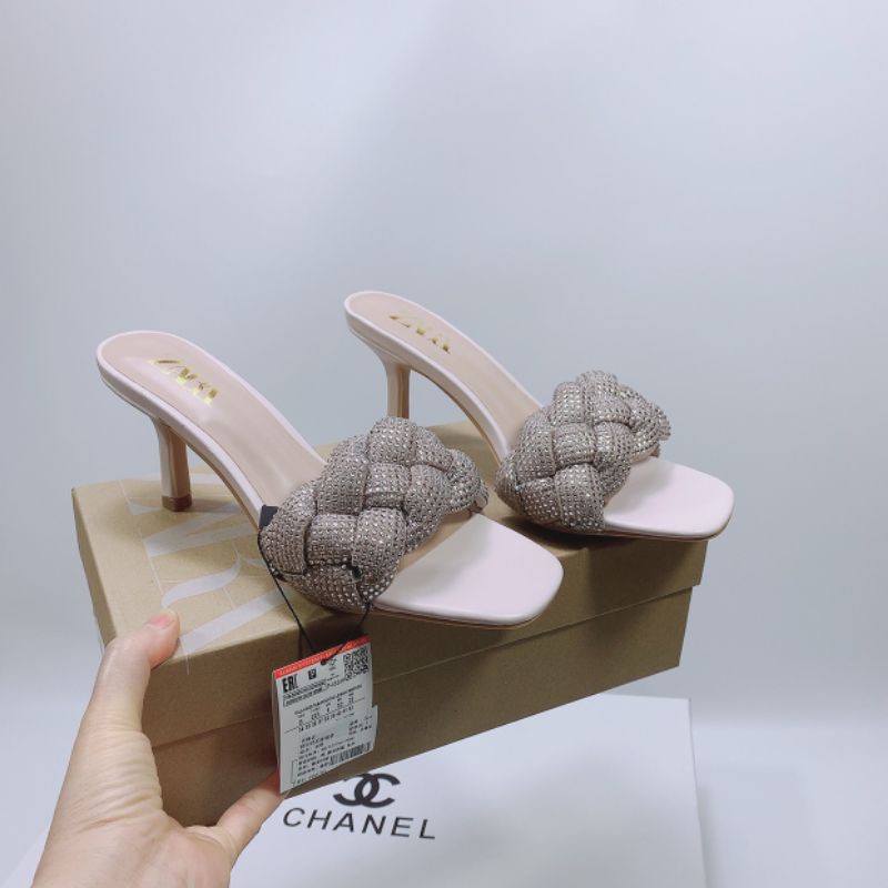 BM(ẢNH THẬT) Guốc 7p Quai Tết Đính Đá Da Mềm Êm Fullbox Tag Hãng Cao Cấp