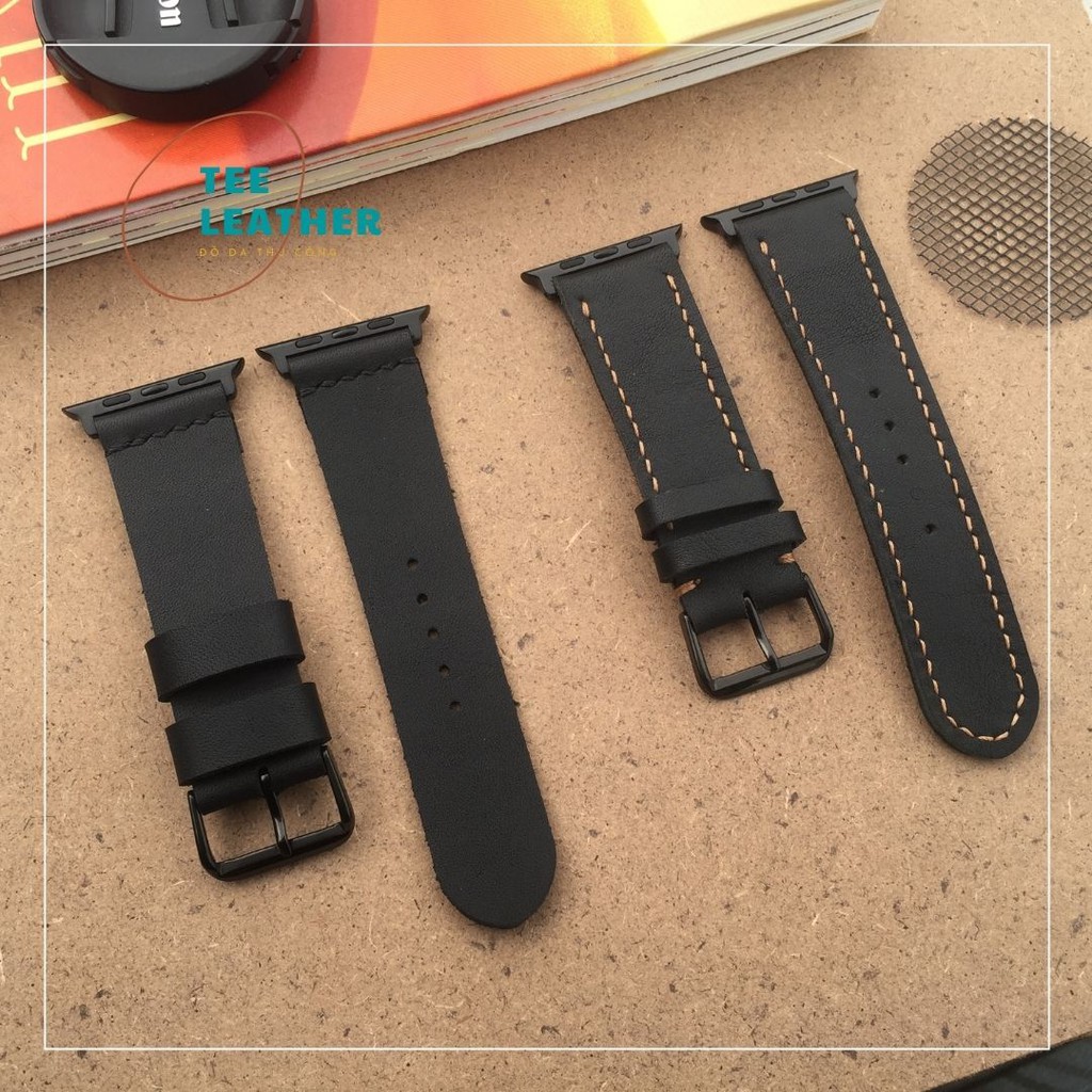 Dây Đồng Hồ Apple Watch Da Bò Sáp Handmade - Đen