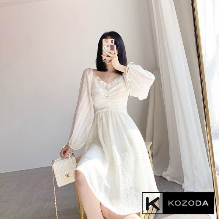 Đầm Trắng Váy Dự Tiệc dạ hội hàng thiết kế dài công chúa có lớp lót vải voan xòe xếp ly đẹp Kozoda D7a - HÀNG MỚI VỀ
