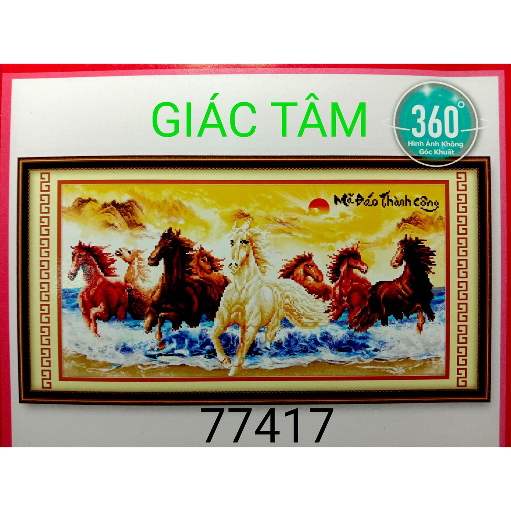 Tranh đá MÃ ĐÁO THÀNH CÔNG - 84x46cm - 77417 - BÁT MÃ 8 NGỰA NÚI BIỂN CHỮ - tranh đá chưa làm - chưa gắn đá
