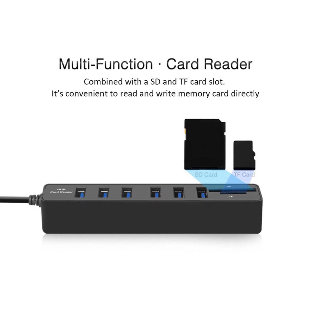 6 Ports USB 2.0 SD/TF Card Reader Hub Adapter Splitter Combo for Computer Laptop