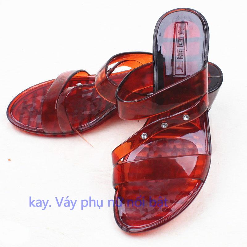 Dép kéo lại nữ mùa hè nêm với pha lê nhà đế dày đi biển giày phòng tắm không thấm nước cho người trung niên và cao tuổi