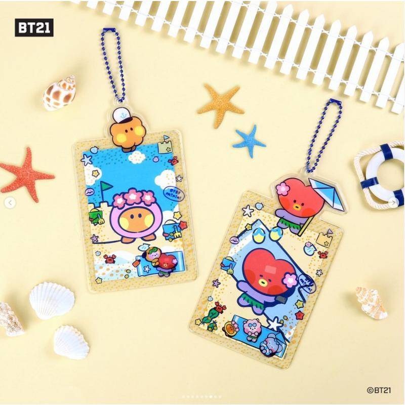 New Beach Party KPOP BTS BT21 Card Holder Cartoon Cute Transparent Card Holders Bank ID Holders Badge Child Bus Card Cover Case kids gfit CHIMMY COOKY KOYA MANG RJ SHOOKY TATA