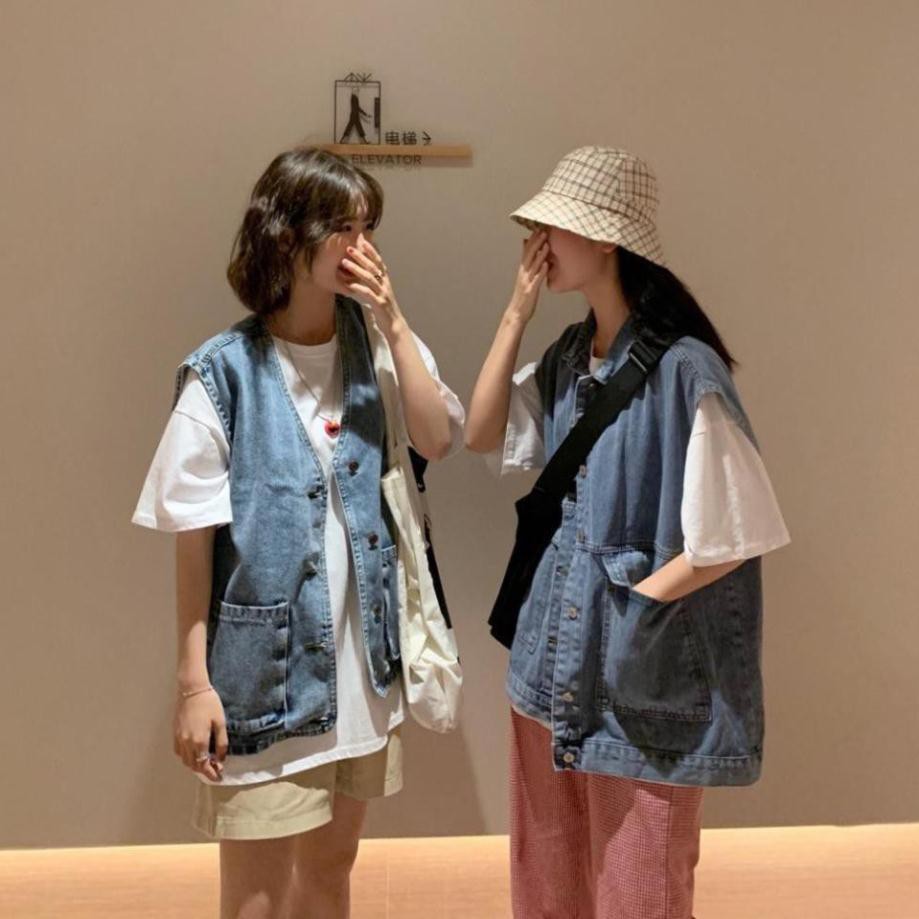 Áo Khoác Nữ Jean Denim Ulzzang Áo Khoác Bò Không Tay Hàn Quốc Áo Jacket Nữ Vest Bigsize Form Rộng