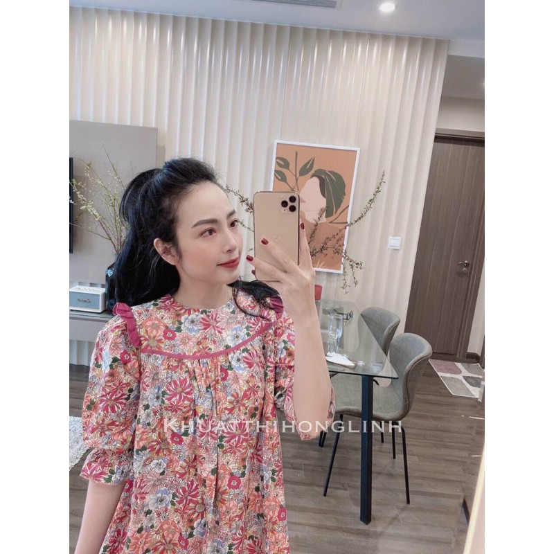 Đầm suông hoa babydoll viền bèo ngực, tay áo bo ống | BigBuy360 - bigbuy360.vn