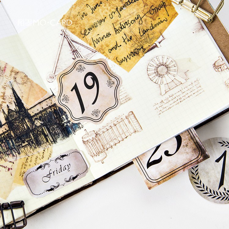 Sticker dán sổ set 40 miếng hình con số vintage, sticker chữ số trang trí sổ tay