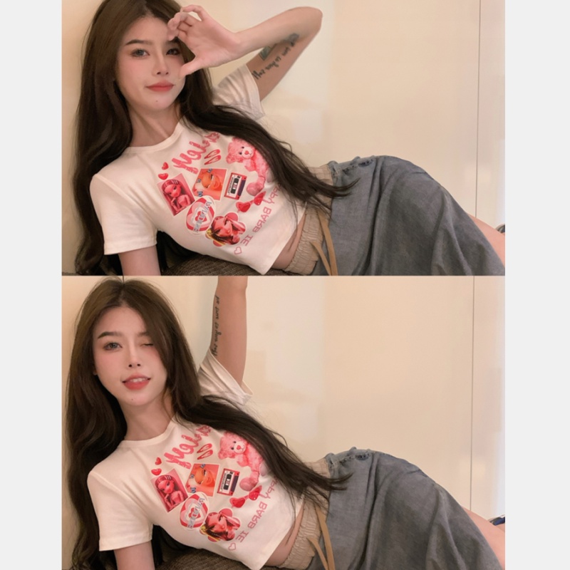 Áo Thun Tay Ngắn Dáng Ôm In Họa Tiết Hoạt Hình Dễ Thương Quyến Rũ Cho Nữ