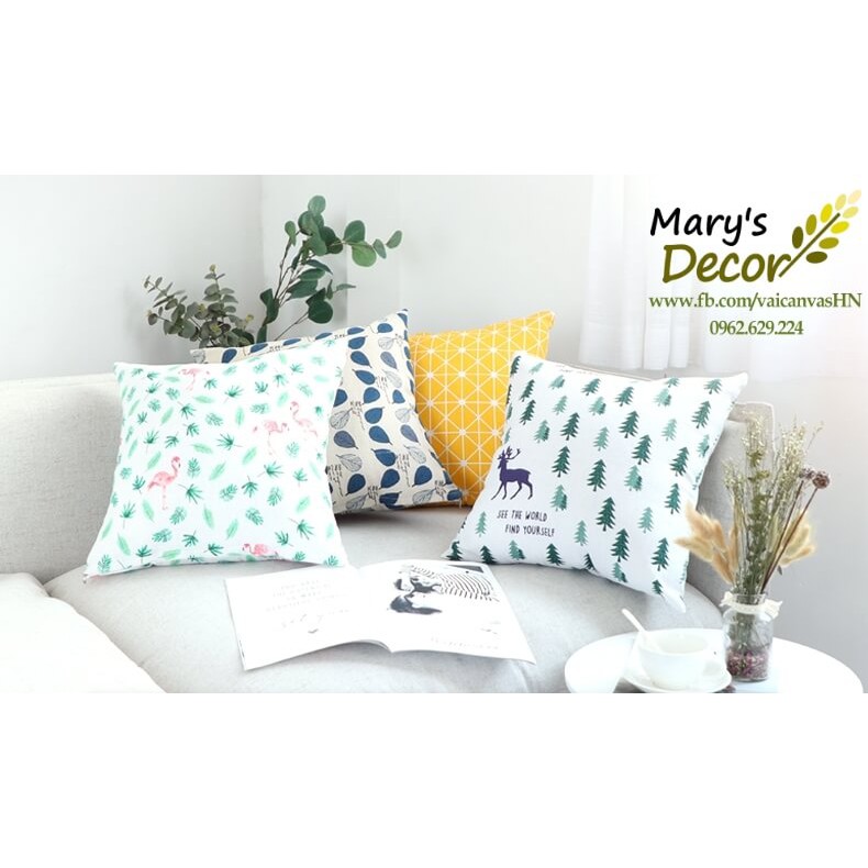 Gối tựa sofa Mary Decor - họa tiết Lá Bodhi xanh tím G-E05