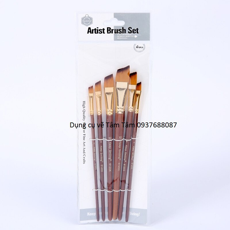 [ TÂM TÂM ]-Bộ cọ đầu vát Keep Smiling 6 cây mã 6120X-