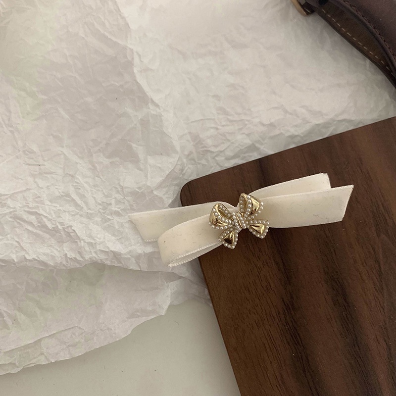 Kẹp Tóc Đính Nơ Màu Trắng Sữa Chất Lượng Cao Cho Nữ