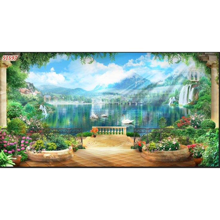 Tranh dán tường Quán Cafe, Trà Sữa, Trang Trí Cửa Hàng 3D tặng keo và dụng cụ dán