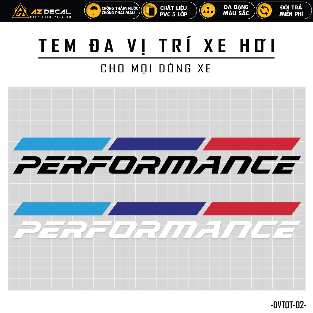 Tem Dán Xe Ô Tô Performance | DVTOT-02 | Decal Dán Sườn Xe Hơi Nắp Capo Kính Lái Cản Sau Đuôi Xe Oto Đẹp Nhất