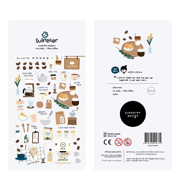 Peach 1Pcs Suatelier Korean Sticker 1084 Coffee cake dessert Journal Scrapbook Decor Sticker