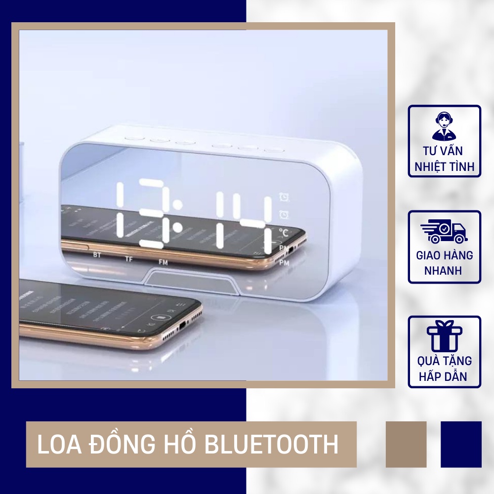 Loa Đồng Hồ Bluetooth Đa Năng - Thiết Kế Mặt Gương Sang Trọng, Công Suất 6W - Kết Hợp Nghe Nhạc, Đài FM, Báo Thức