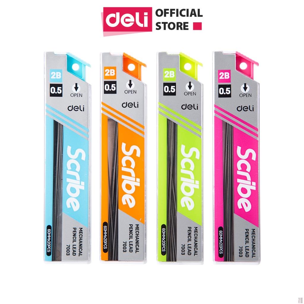 Ruột bút chì 0.5mm Deli, Xanh dương/Cam/Xanh lục/Hồng - 2 Ống - E7003 - Deli