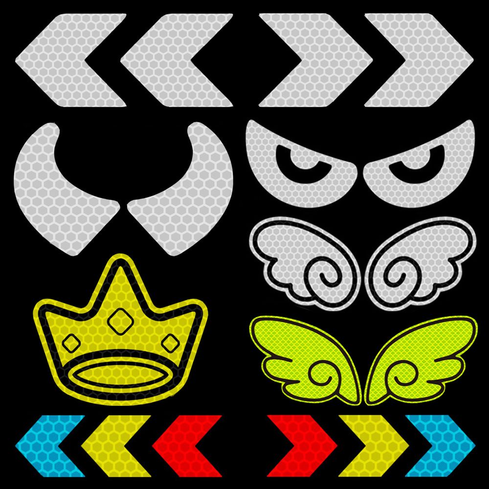 Miếng sticker phản quang cảnh báo ban đêm hình mũi tên/vương miện/sừng quỷ trang trí mũ bảo hiểm xe máy