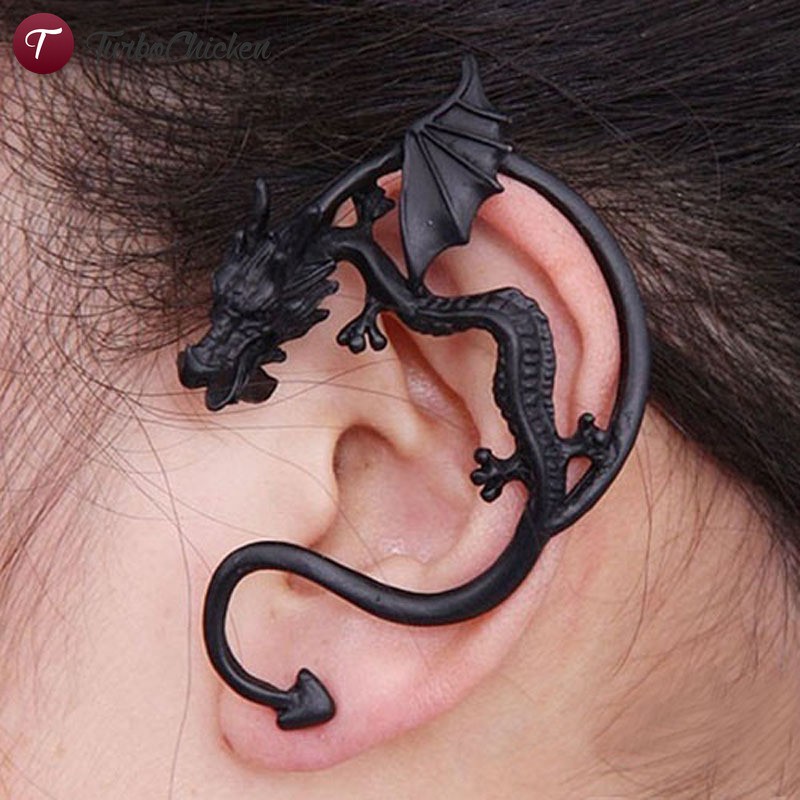 T⋄ Vintage Punk Style Temptation Metal Fly Dragon Ear Hook Wrap Earrings