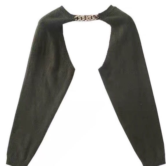 Áo kiểu COZOKC dệt kim tay dài dáng ngắn phối dây xích cá tính