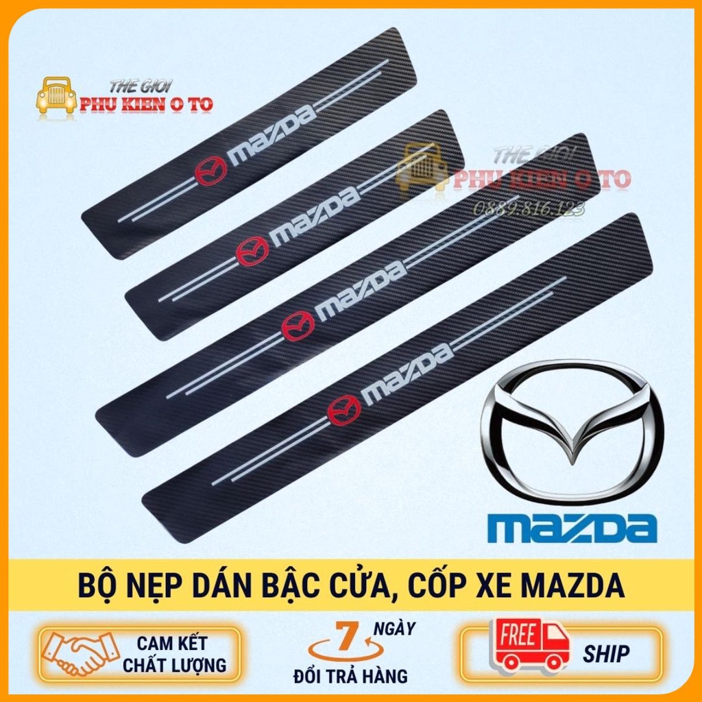 MAZDA - Bộ Miếng Dán Chống Trầy Xước Có Logo Hãng MAZDA Bảo Vệ Bậc Cửa Và Dán Cốp Xe Hơi, Xe Ô Tô