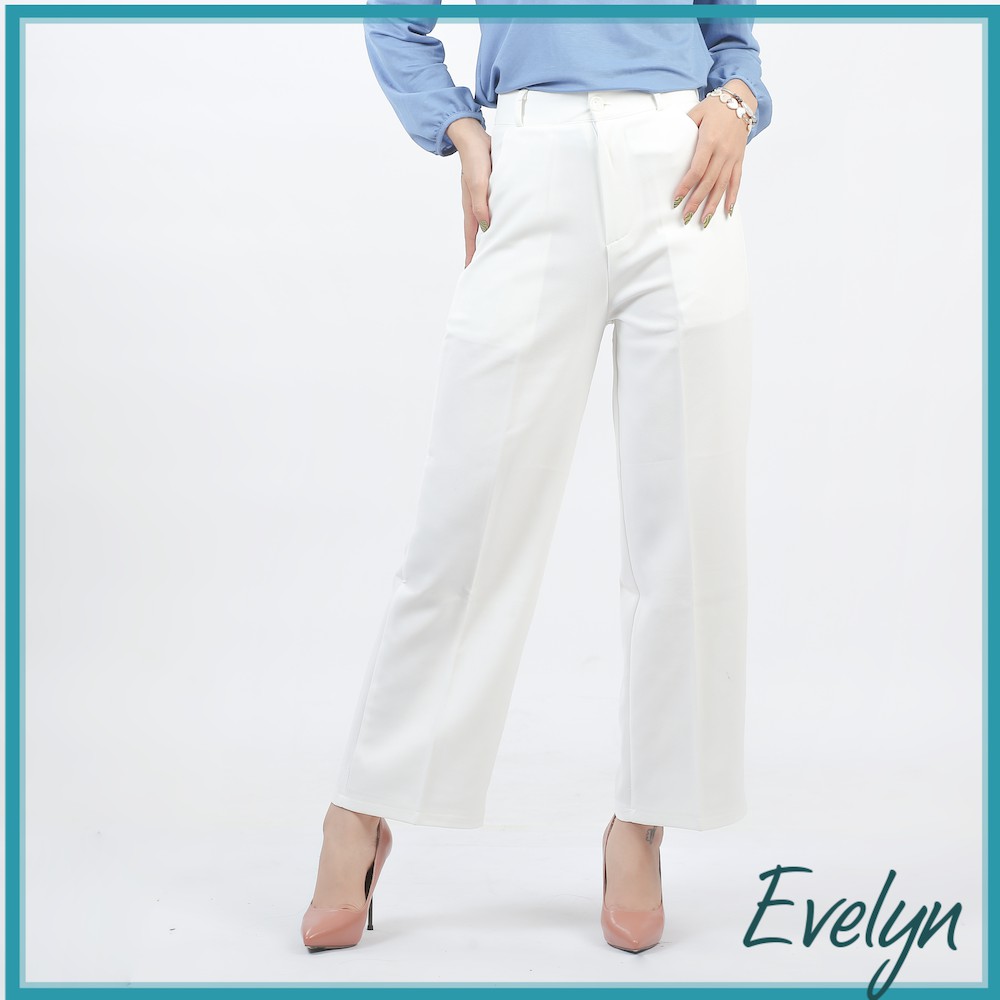 Quần ống rộng suông khóa trước Evelyn chất tuyết mưa kiểu dáng basic | BigBuy360 - bigbuy360.vn