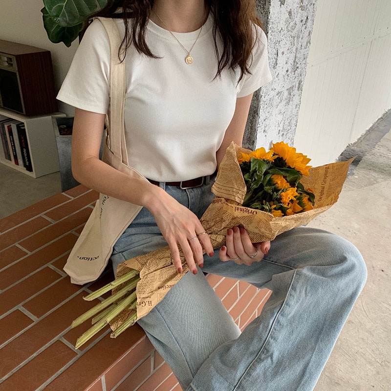 Áo thun SUXI tay ngắn cổ tròn màu trơn thiết kế thời trang mùa hè cho nữ