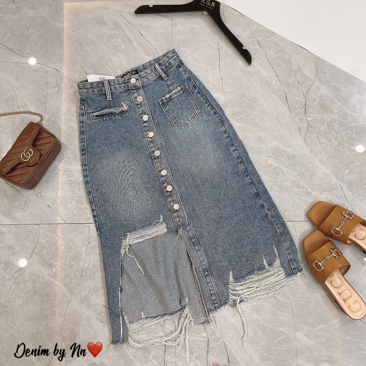 [Siêu Hot] Chân Váy Bò Jeans Ulzzang Dáng Dài Vạt Lệch, Rách, Khuy Dọc Hàng Cao Cấp Loại 1 | BigBuy360 - bigbuy360.vn