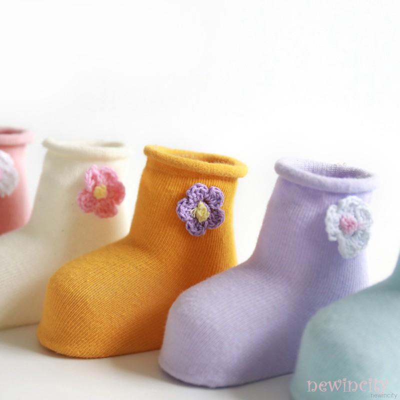 Vớ mềm chống trượt thiết kế thêu hình hoa phong cách Hàn thời trang xinh xắn cho bé gái