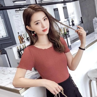 Áo thun tay ngắn cổ tròn màu trơn đơn giản dễ phối đồ cho nữ