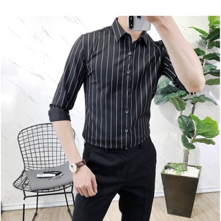 Áo Sơ Mi Đen Kẻ Sọc Trắng Mẫu Mới Nhất