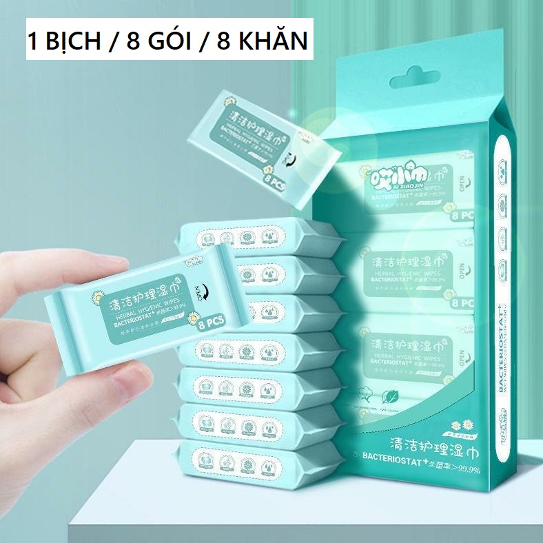 Khăn giấy ướt mini bỏ túi cá nhân, giấy ướt lau mặt lau tay không mùi an toàn