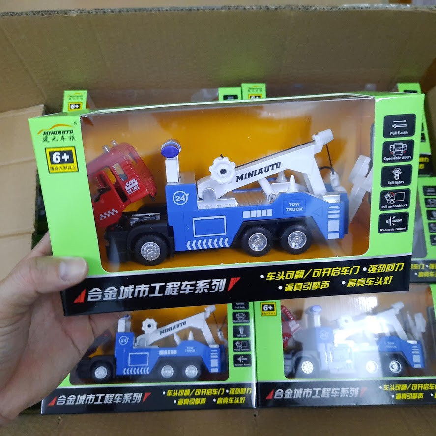 Xe cứu hộ đồ chơi trẻ em Tow truck Xe ô tô bằng hợp kim tỉ lệ 1:50 xe có âm thanh và đèn khi nhấn đầu xe