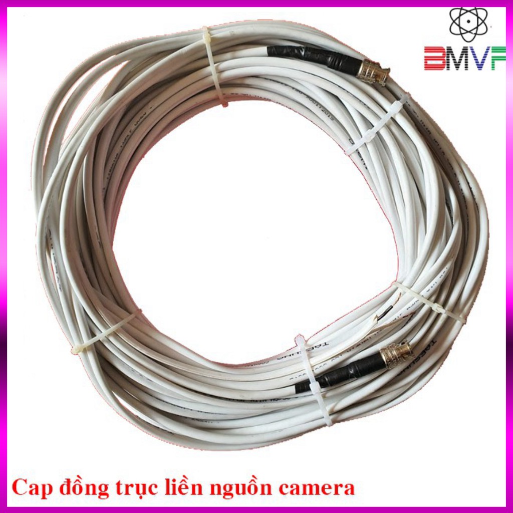 🍀 Dây Camera cáp đồng trục liền nguồn RG59+2C  đồng nguyên chất 10m - đã bấm sẵn 2 đầu.