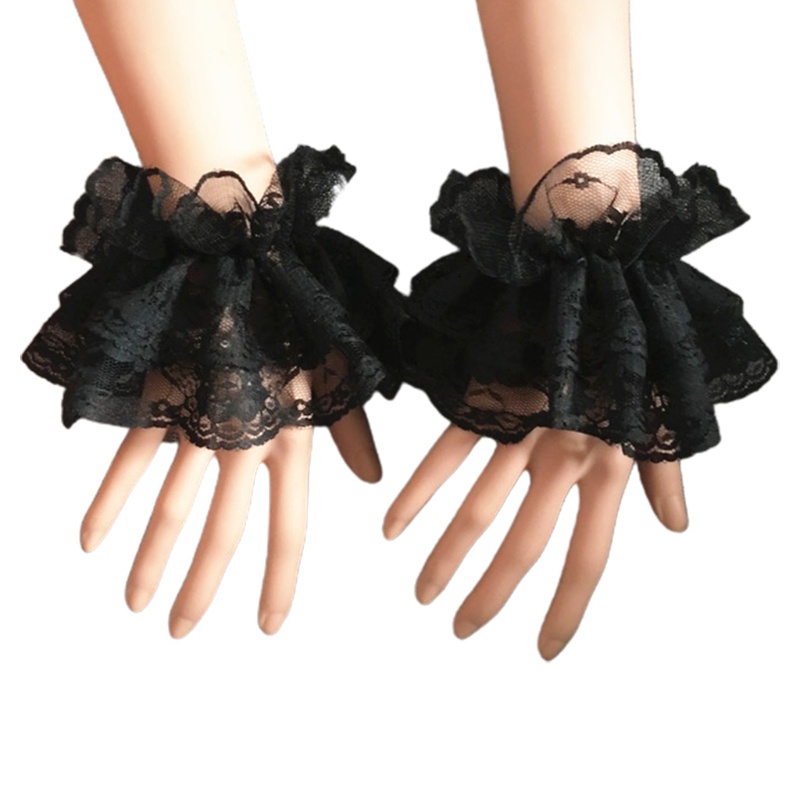 Cổ tay áo giả thiết kế xếp nếp vải ren hoa co giãn phong cách Lolita
