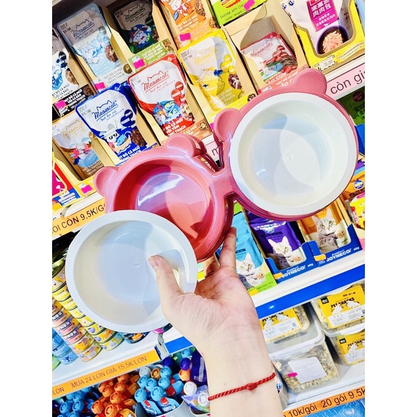 Bát đôi lòng inox cho chó mèo nhiều hình giao màu ngẫu nhiên