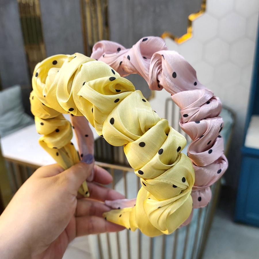 Băng đô cài tóc bằng vải satin in họa tiết chấm bi xinh xắn