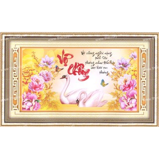 Tranh Thêu Chữ Thập 3D + kết chỉ cườm đỏ, hạt đá và bướm đá Vợ Chồng Nghĩa Nặng Tình Sâu 7028 (KHÁCH TỰ THÊU) KT:71X43CM