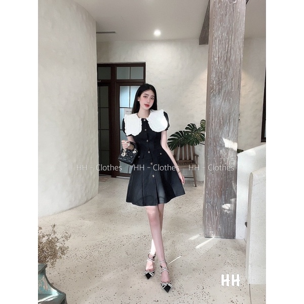 Váy Kaki Cổ Sen Bèo Trắng 2 Màu Có Ảnh Thật, Đầm Nữ Tiểu Thư
